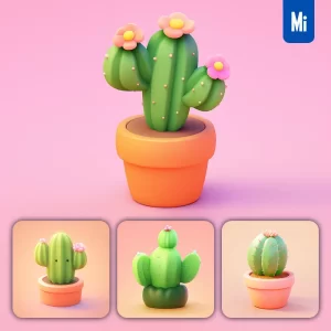 Midjourney Prompt Cactus 3D Icon Game Cartoon Cute Lovely