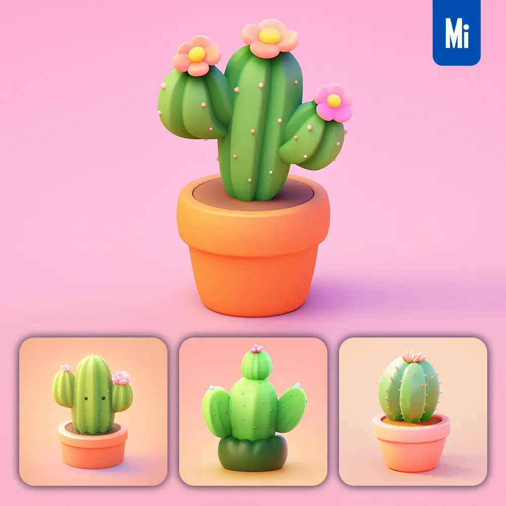Midjourney Prompt Cactus 3D Icon Game Cartoon Cute Lovely