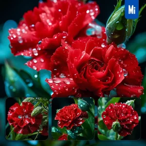 Midjourney Prompt Carnation Flower Branch Leaves Leaf Dewdrop Drop Photography