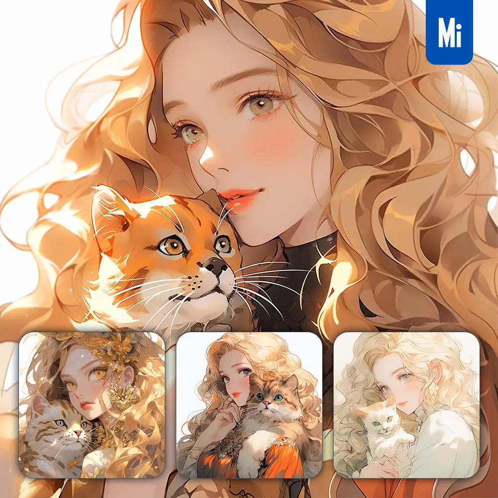 Midjourney Prompt Cat Golden Beautiful Woman Girl Lady Face Portrait Animation Cartoon Painting