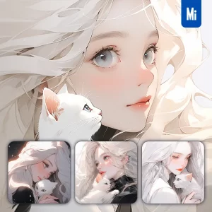 Midjourney Prompt Cat White Beautiful Woman Girl Lady Face Portrait Animation Cartoon Painting