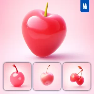 Midjourney Prompt Cherry 3D Icon Game Cartoon Cute Lovely