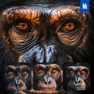 Midjourney Prompt Chimpanzee Eyes Head Straight Face Detailed Close Up Photography