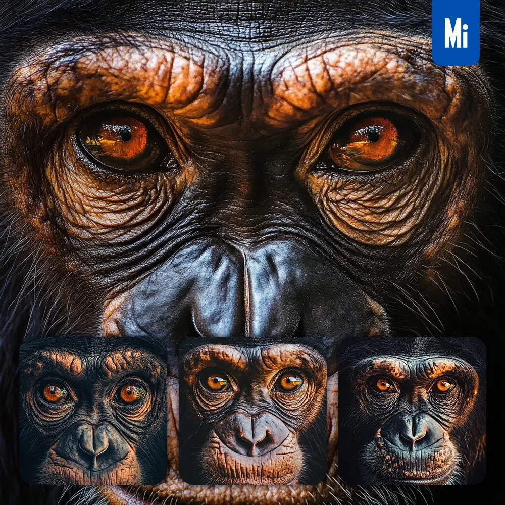 Midjourney Prompt Chimpanzee Eyes Head Straight Face Detailed Close Up Photography
