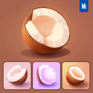 Midjourney Prompt Coconut 3D Icon Game Cartoon Cute Lovely