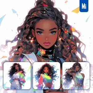 Midjourney Prompt Colorful Brown Girl Woman Lady Face Beautiful Portrait Animation Cartoon