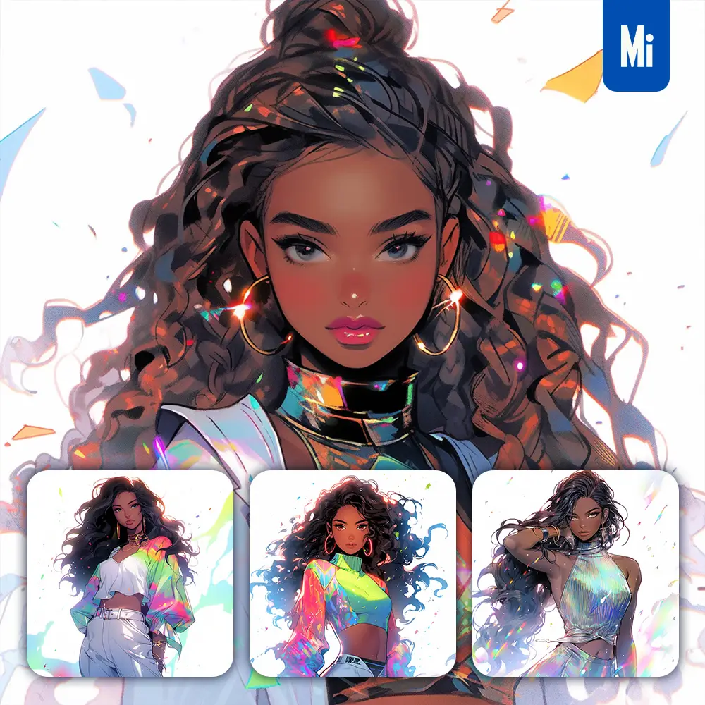 Midjourney Prompt Colorful Brown Girl Woman Lady Face Beautiful Portrait Animation Cartoon