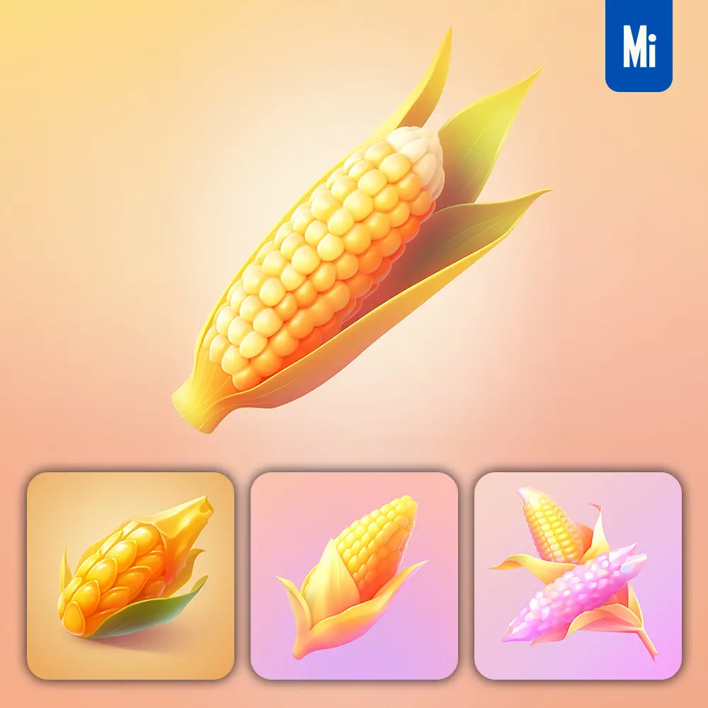 Midjourney Prompt Corn 3D Icon Game Cartoon Cute Lovely