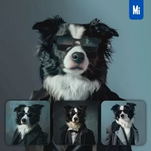 Midjourney Prompt Dog Border Collie Sunglasses Suit Coat Esquire Fashion Vogue Photography