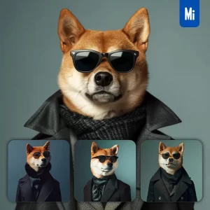 Midjourney Prompt Dog Shiba Inu Sunglasses Suit Coat Esquire Fashion Vogue Photography