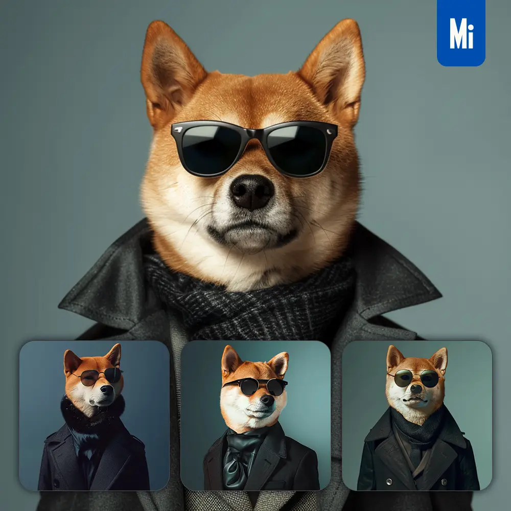 Midjourney Prompt Dog Shiba Inu Sunglasses Suit Coat Esquire Fashion Vogue Photography
