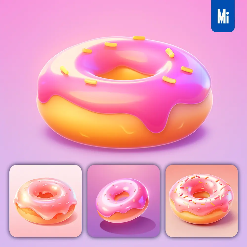 Midjourney Prompt Doughnut Donut 3D Icon Game Cartoon Cute Lovely