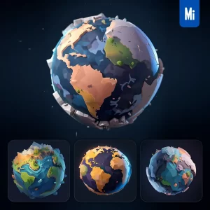 Midjourney Prompt Earth Icon Design UI 3D Rendering Game Planet