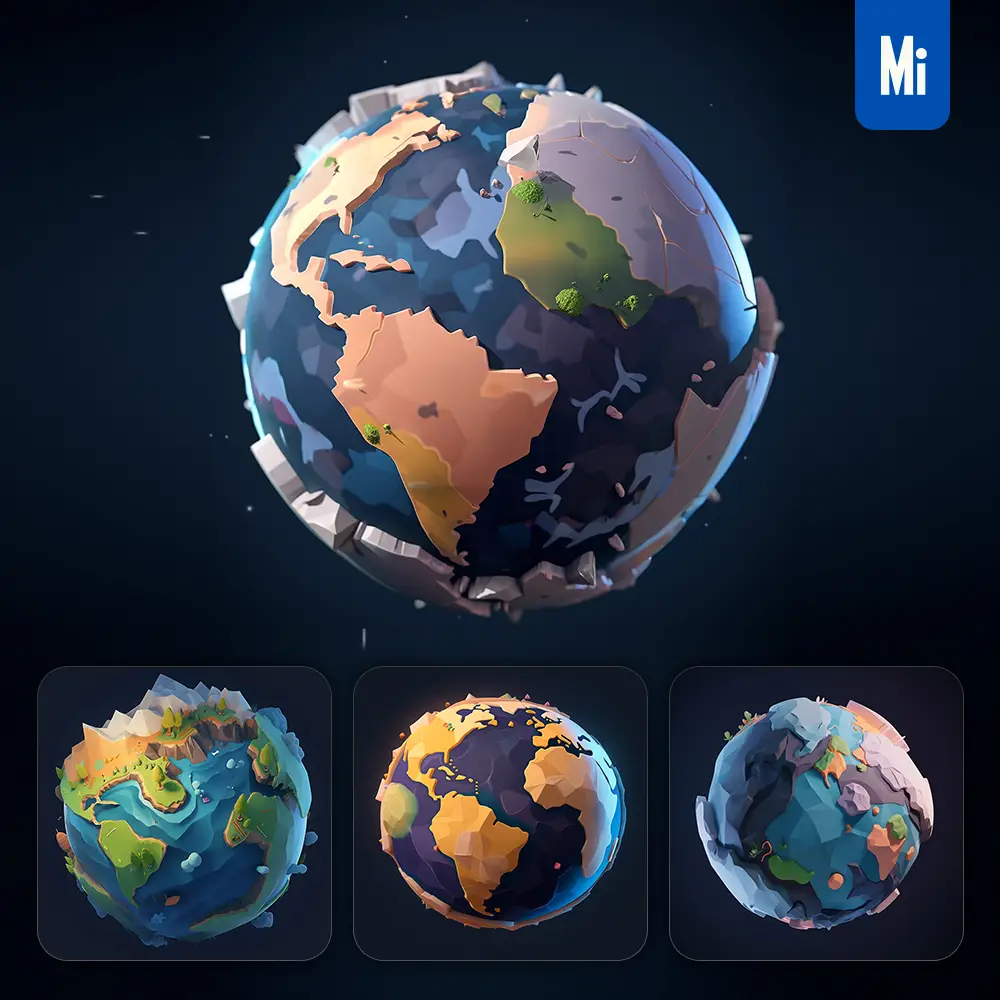 Midjourney Prompt Earth Icon Design UI 3D Rendering Game Planet