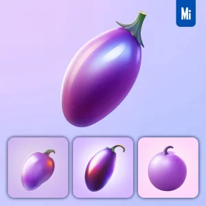 Midjourney Prompt Eggplant 3D Icon Game Cartoon Cute Lovely