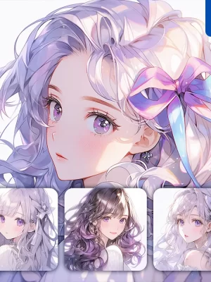 Midjourney Prompt Face Girl China Purple Beautiful Chinese Princess Portrait Gown Animation Cartoon Painting