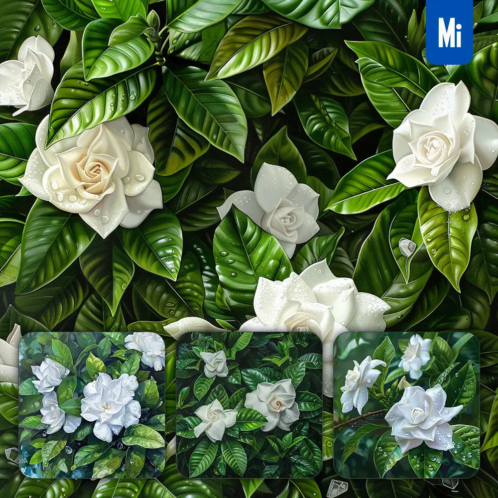 Midjourney Prompt Flower Gardenia Branch Leaves Leaf Dewdrop Drop Photography