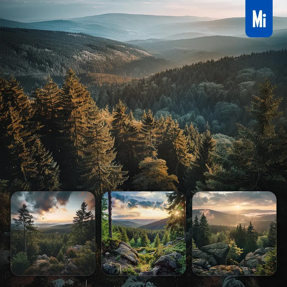 Midjourney Prompt Forest Peak Mountain Hill Woods Rock Landscape Photography