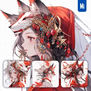 Midjourney Prompt Fox Demon Beautiful Woman Girl Lady Face Colorful Portrait Animation Cartoon