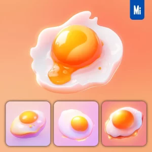 Midjourney Prompt Fried Egg 3D Icon Game Cartoon Cute Lovely