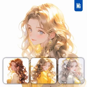 Midjourney Prompt Girl China Beautiful Chinese Princess Portrait Yellow Gown Animation Cartoon Painting