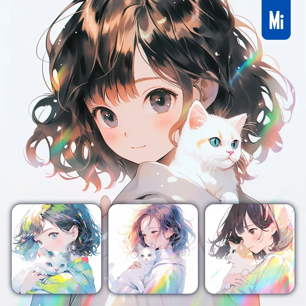 Midjourney Prompt Girl Beautiful Lady Cute Woman Cat Holding Colorful Face Portrait Animation Cartoon