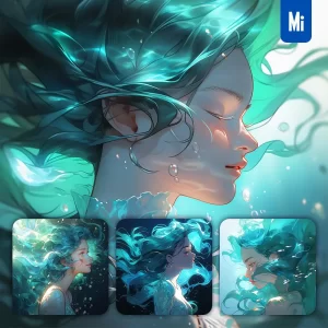 Midjourney Prompt Girl Woman Lady Hair Water Cyan Azure Sea Face Portrait Profile Mermaid Underwater Light Comic Cartoon