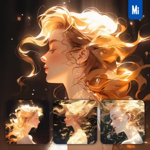 Midjourney Prompt Girl Woman Lady Hair Water Golden Sea Face Portrait Profile Underwater Light Comic Cartoon