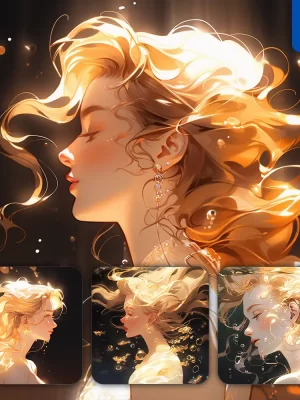 Midjourney Prompt Girl Woman Lady Hair Water Golden Sea Face Portrait Profile Underwater Light Comic Cartoon