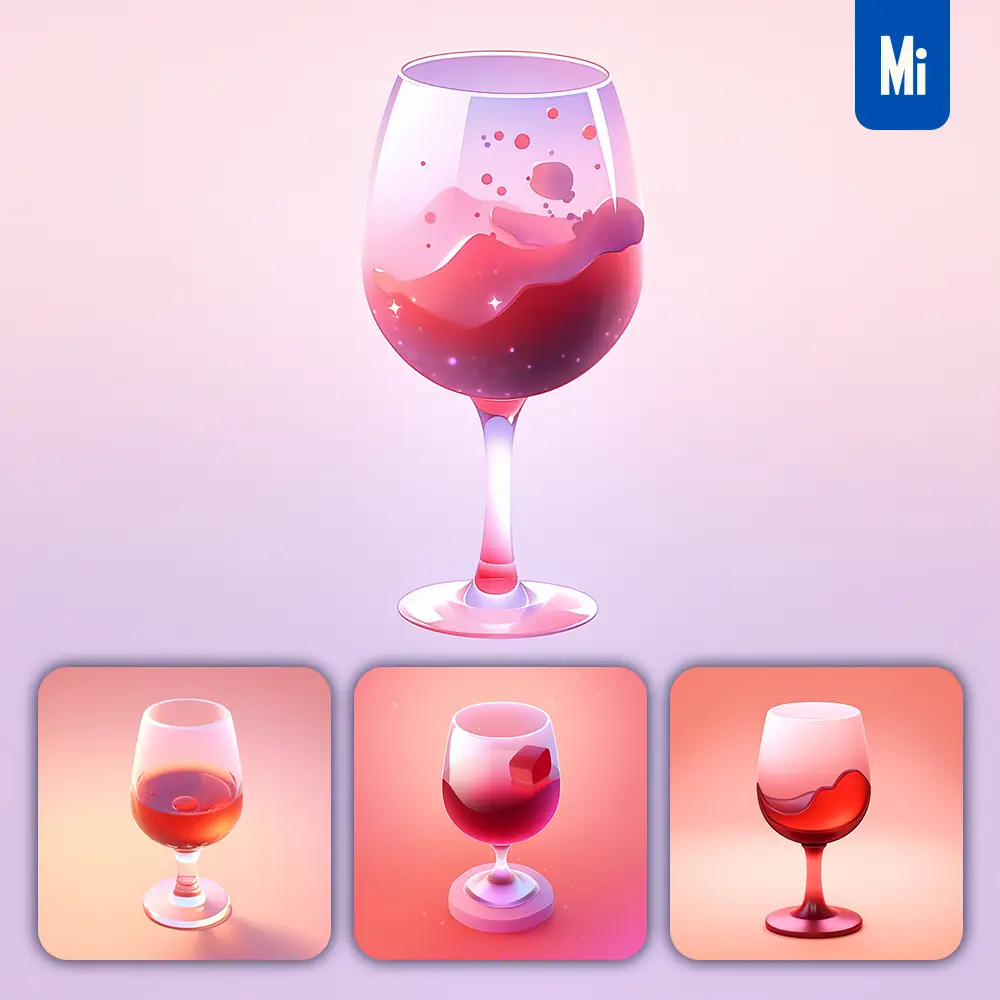 Midjourney Prompt Glass Red Wine 3D Icon Game Cartoon Cute Lovely
