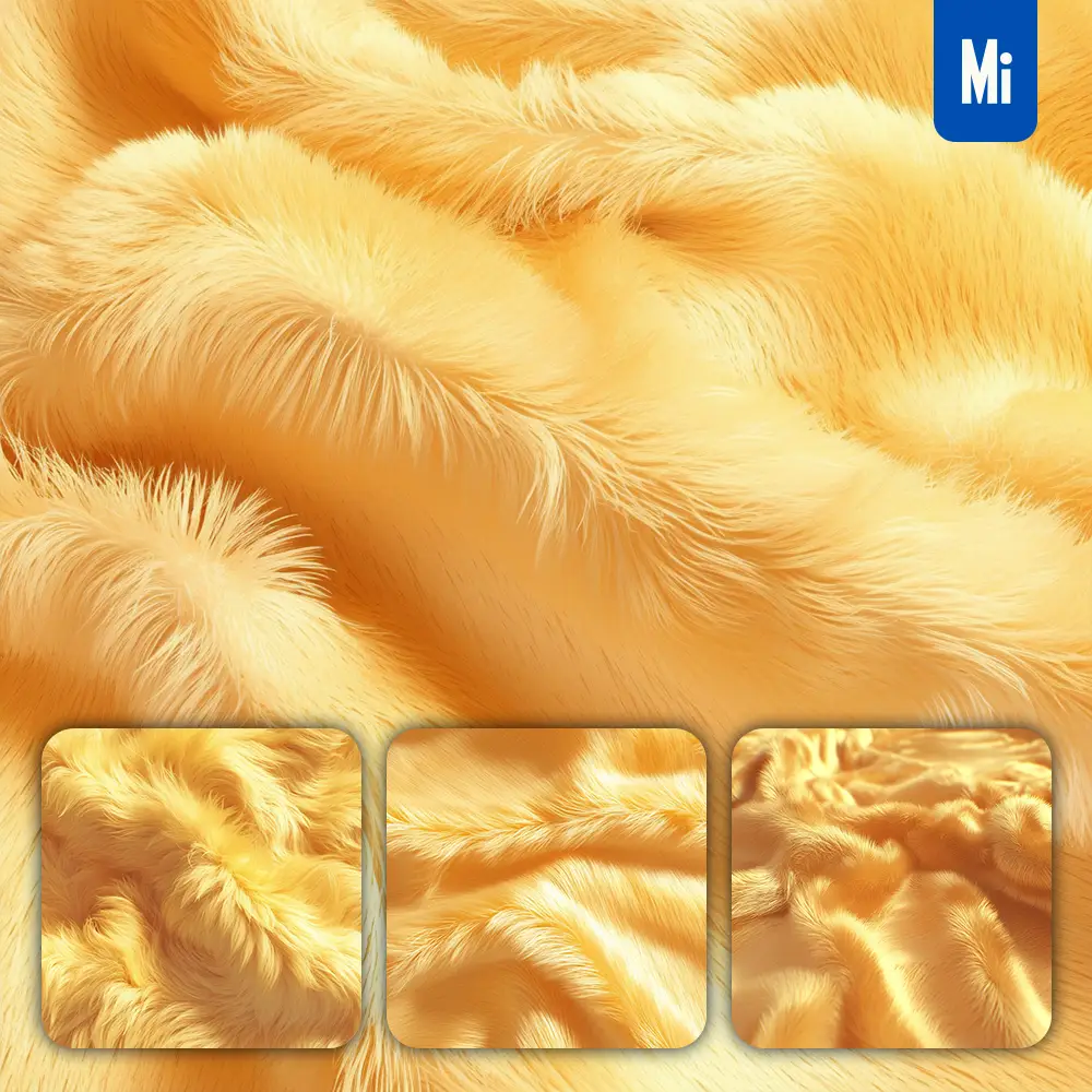 Midjourney Prompt Golden Yellow Luster Soft Fur Furry Fabric Plush Wavy