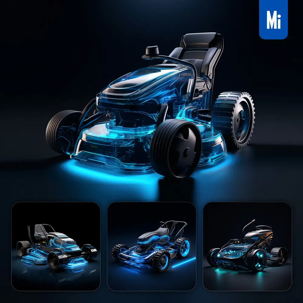 Midjourney Prompt Grass Lawn Mower Cropper Conceptual Design Azure Product 3D Transparent