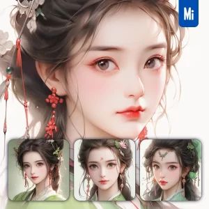 Midjourney Prompt Green Fairy Chinese Beautiful Asian Woman Girl Lady Face Portrait Animation Cartoon Painting
