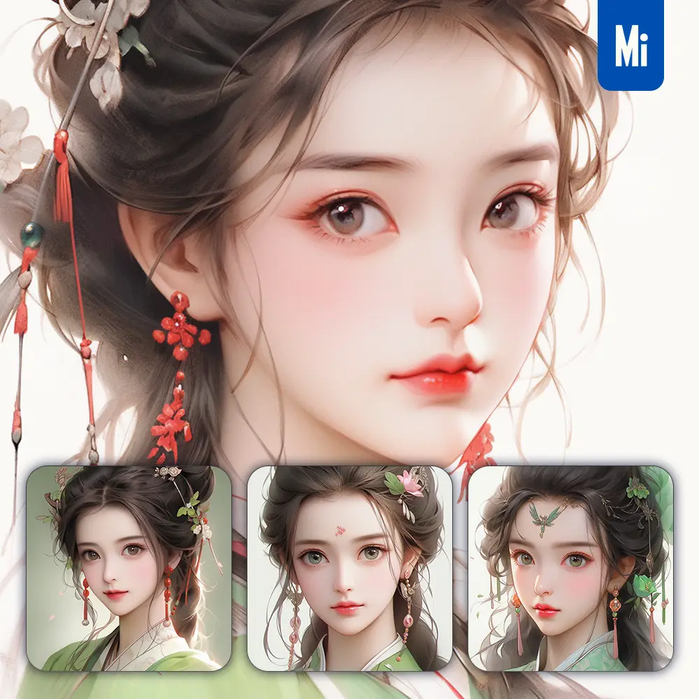 Midjourney Prompt Green Fairy Chinese Beautiful Asian Woman Girl Lady Face Portrait Animation Cartoon Painting