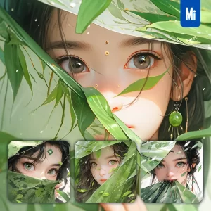 Midjourney Prompt Green Fairy Fan Eyes Chinese Beautiful Asian Woman Girl Lady Face Portrait Animation Cartoon Painting