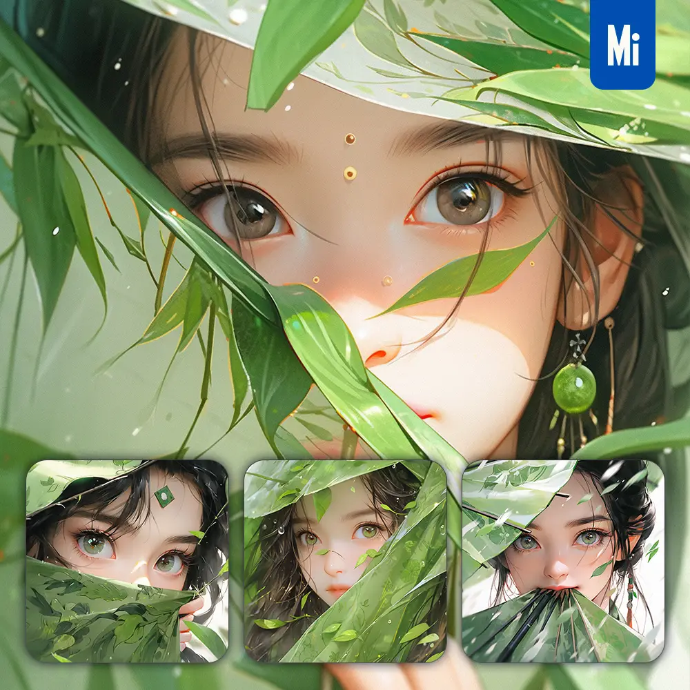 Midjourney Prompt Green Fairy Fan Eyes Chinese Beautiful Asian Woman Girl Lady Face Portrait Animation Cartoon Painting
