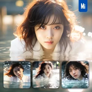 Midjourney Prompt Head Face Portrait Asian Japanese Lady Girl Woman Water Pool Swimming Photography