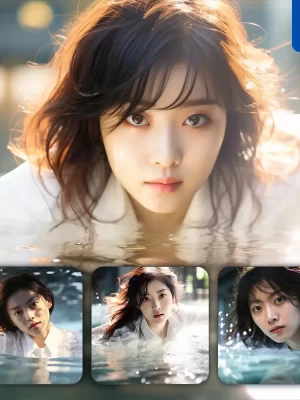 Midjourney Prompt Head Face Portrait Asian Japanese Lady Girl Woman Water Pool Swimming Photography