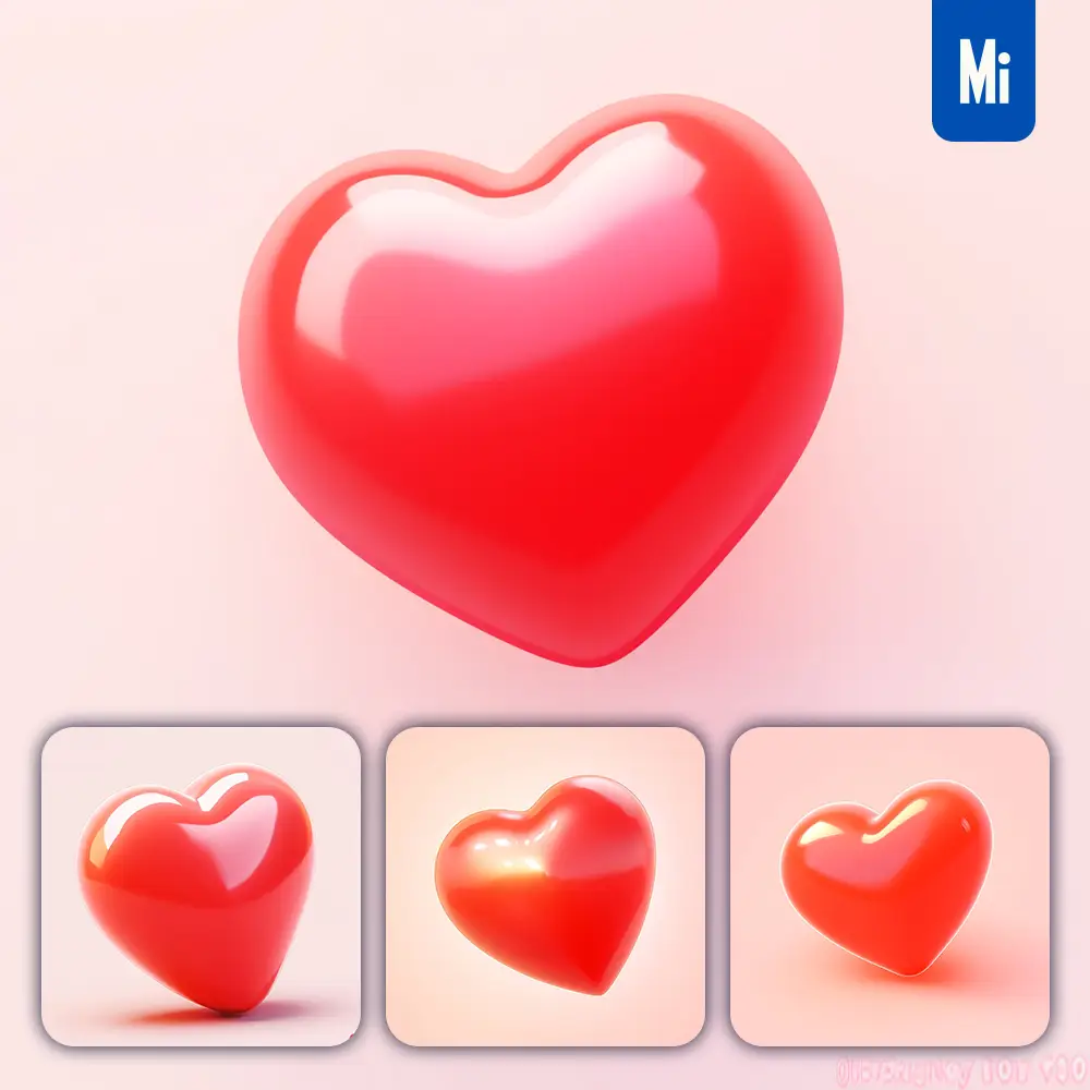 Midjourney Prompt Heart 3D Icon Game Cartoon Cute Lovely