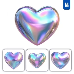 Midjourney Prompt Heart 3D Pastel Hologram Holographic Colorful Icon Model
