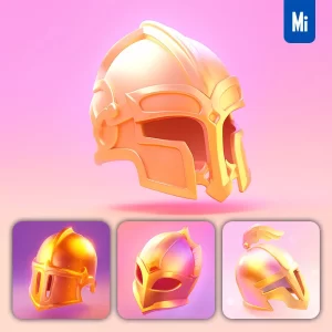 Midjourney Prompt Helmet Golden 3D Icon Game Cartoon Cute Lovely