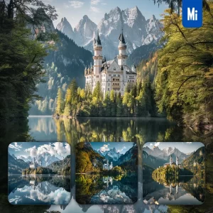 Midjourney Prompt Hill Neuschwanstein Castle Forest Peak Lake Water Mountain Landscape Photography