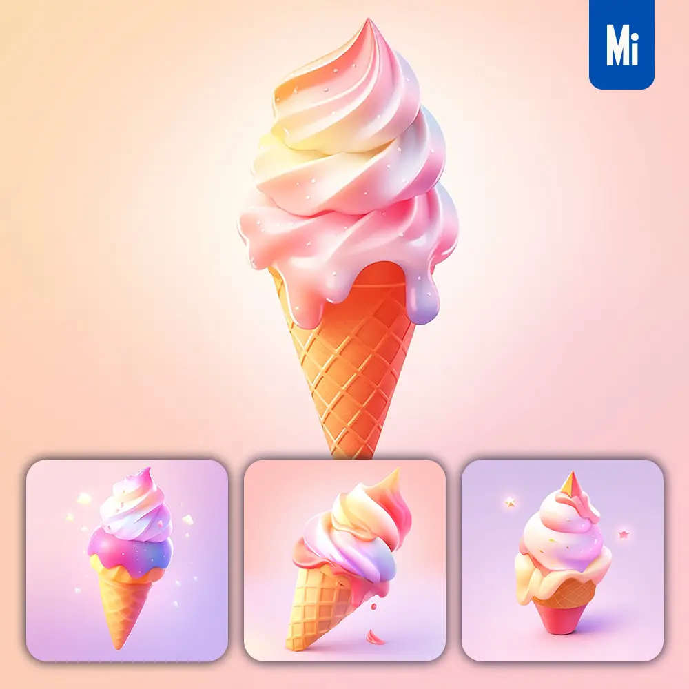 Midjourney Prompt Ice Cream 3D Icon Game Cartoon Cute Lovely