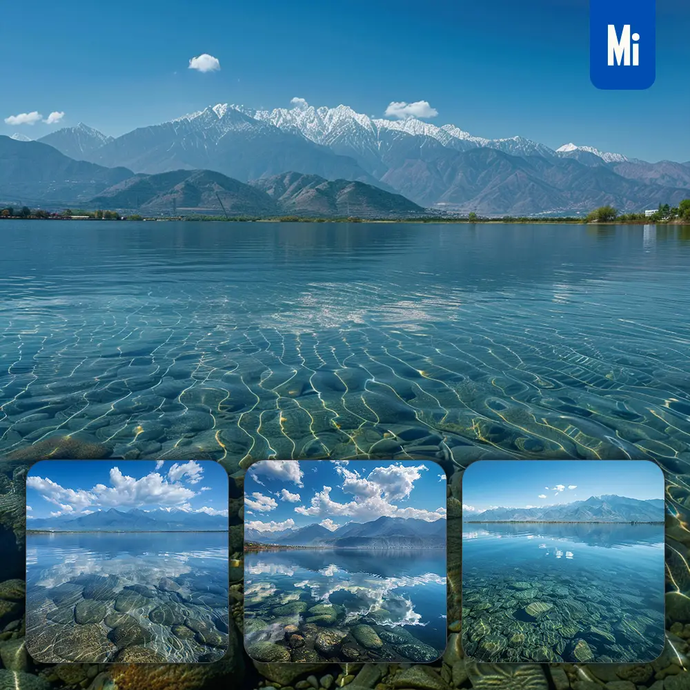 Midjourney Prompt Lake Tranquil Water Mountain Blue Stone Landscape Photography