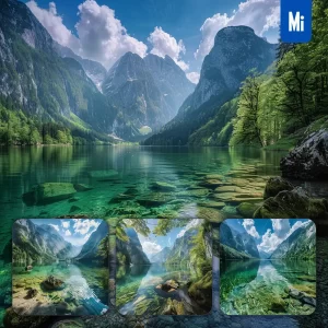 Midjourney Prompt Lake Water Sky Rock Stone Green Blue River Mountain Landscape Photography