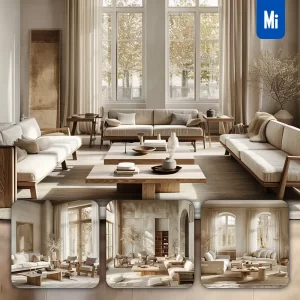Midjourney Prompt Living Room Home Wooden Furniture Window Light Modern Minimalist Photography