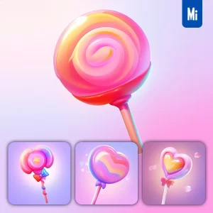 Midjourney Prompt Lollipop Sweet 3D Icon Game Cartoon Cute Lovely