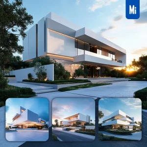 Midjourney Prompt Luxury Modern Villa House Architecture Sky 3D Rendering