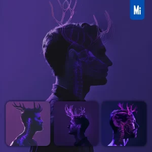 Midjourney Prompt Man X-ray Light Dark Purple Deer Head Portrait Photography
