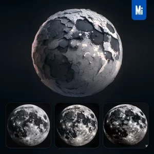 Midjourney Prompt Moon Icon Design UI 3D Rendering Game Planet